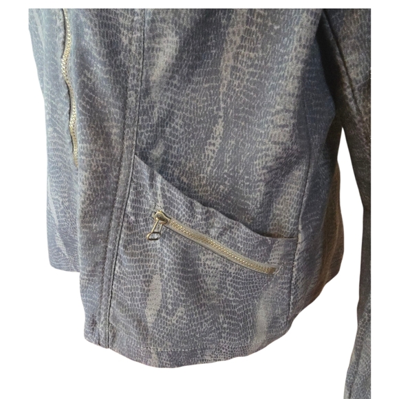 XCVI Black Gray Tan Snakeskin Print Zip Moto Jacket XL - Picture 5 of 10